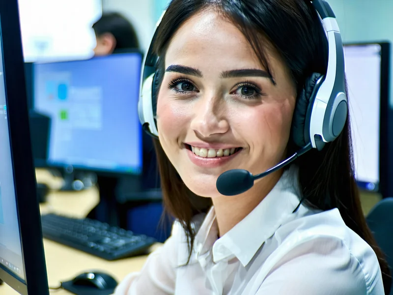 Hình ảnh nhân viên hỗ trợ khách hàng thân thiện đang tương tác qua điện thoại hoặc máy tính, biểu thị dịch vụ hỗ trợ 24/7 của vipwinbest.com