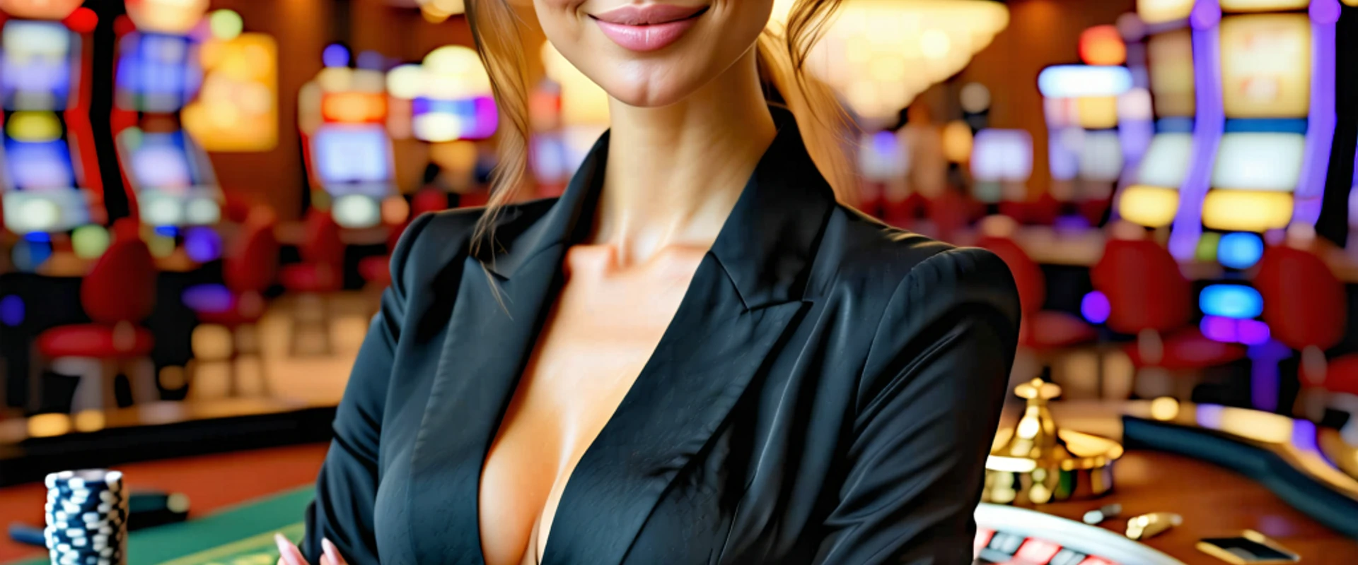 Hình ảnh sòng bạc trực tiếp sang trọng với người chia bài và các trò chơi như Baccarat, Roulette, Blackjack trên vipwinbest.com