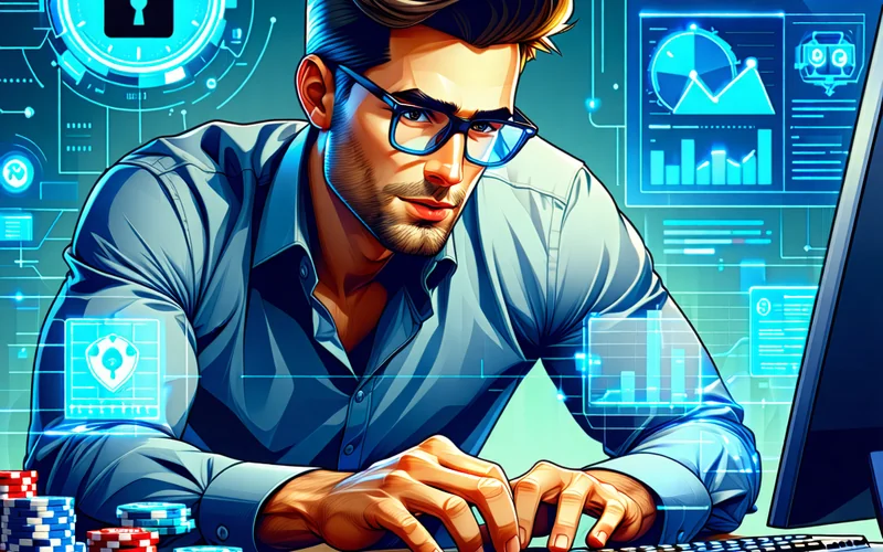 Hình ảnh minh họa các yếu tố cờ bạc có trách nhiệm như biểu tượng khóa an toàn, đồng hồ giới hạn thời gian, biểu đồ quản lý ngân sách và một người đang suy nghĩ nghiêm túc.
